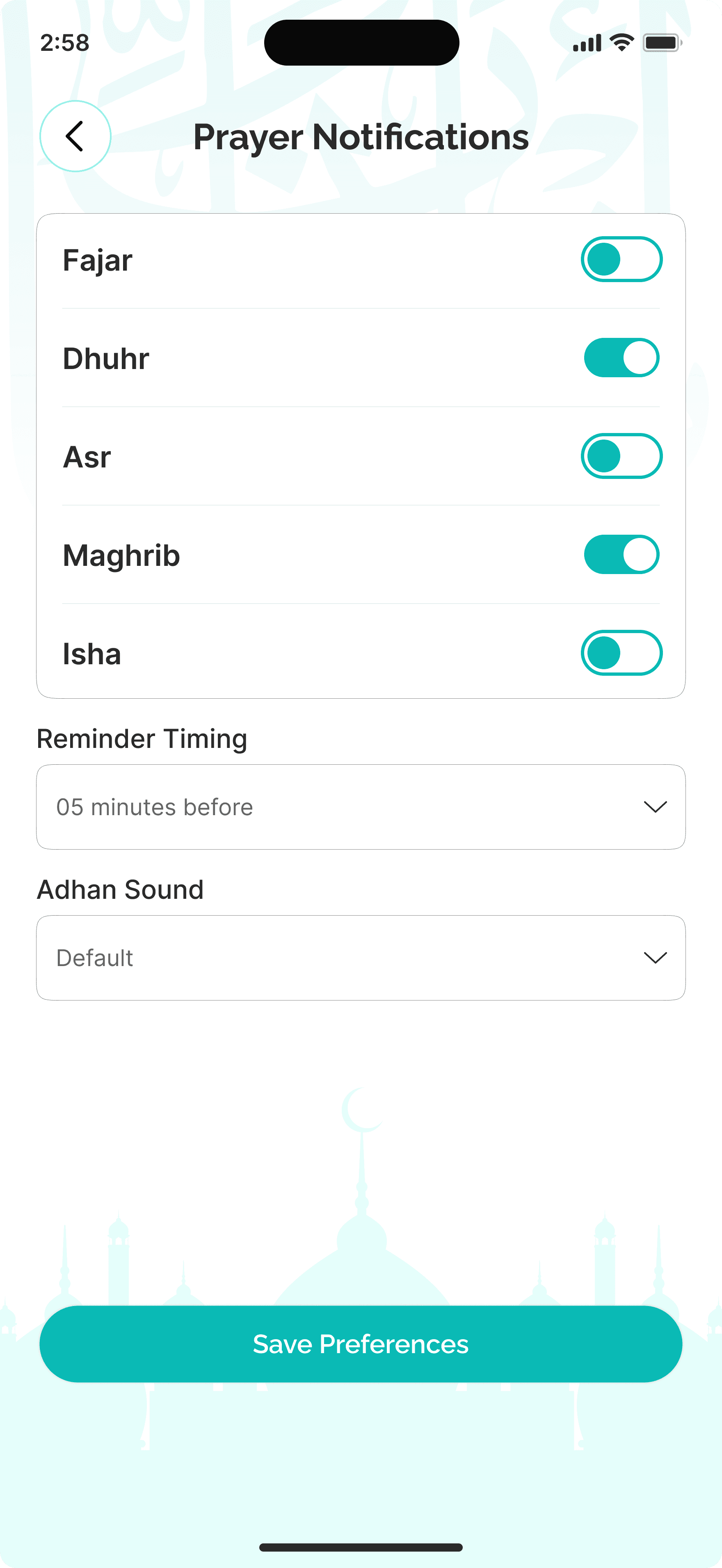 Nisbah Settings Light Mode